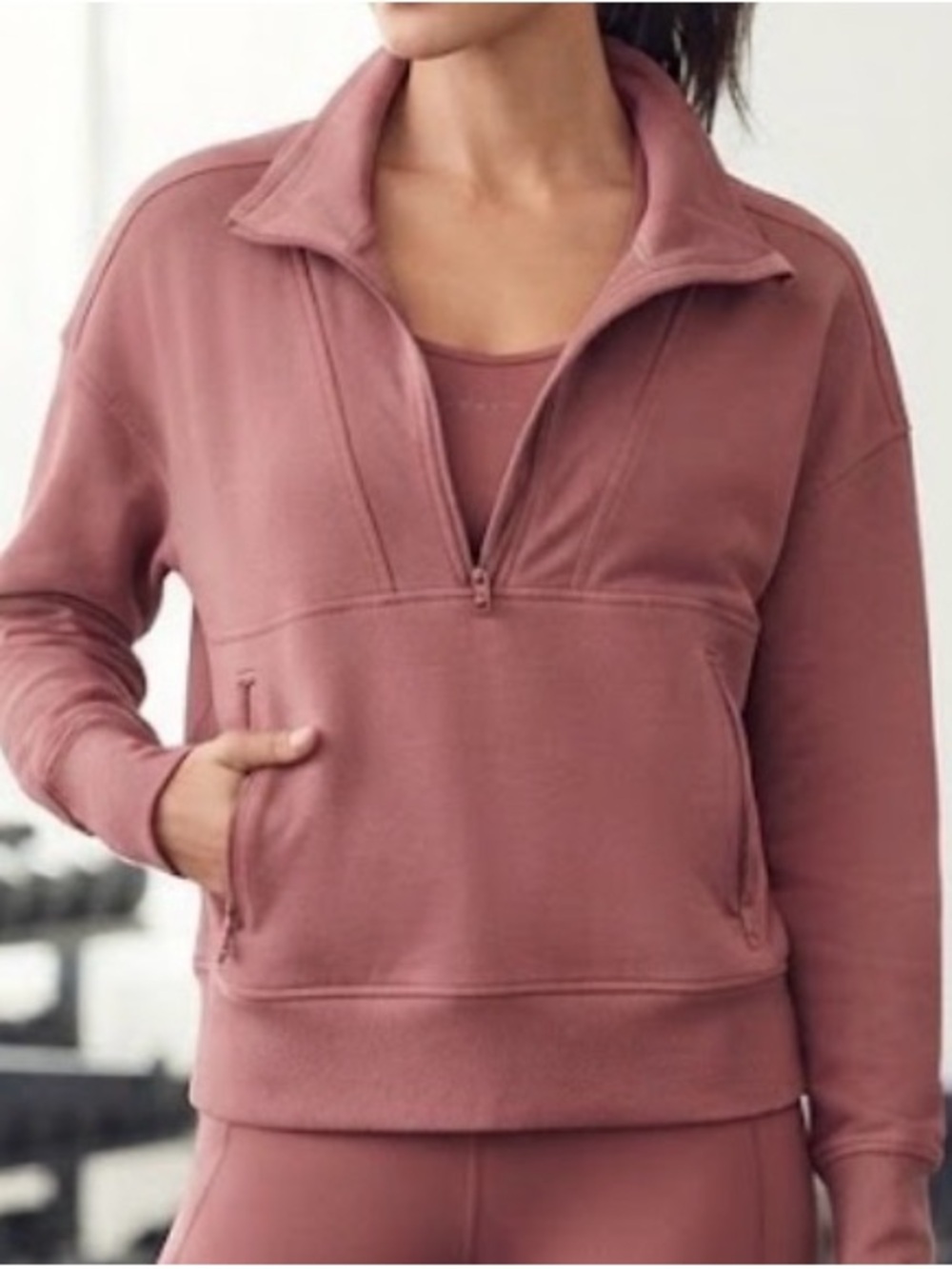 Active Dynamic Fleece 1/2-Zip Pullover Sweatshirt Mauve Pink Size L Thumbholes